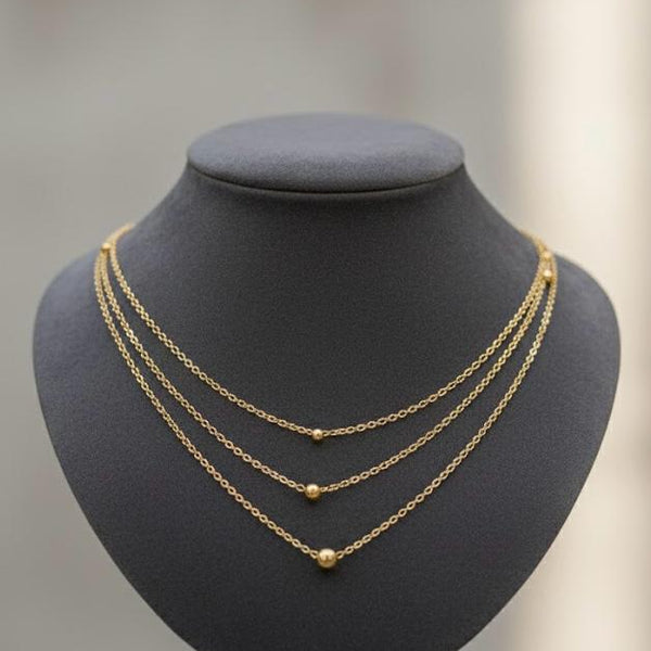 Triple Layer Gold Bead Station Necklace
