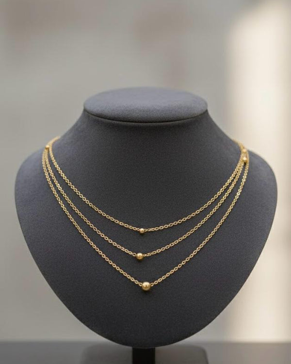 Triple Layer Gold Bead Station Necklace