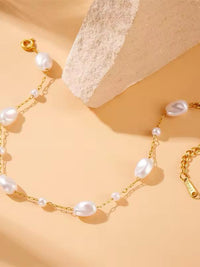 Baroque Pearl Station Paperclip Chain Bracelet - view 2