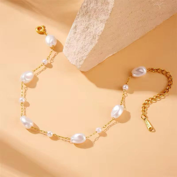 Baroque Pearl Station Paperclip Chain Bracelet
