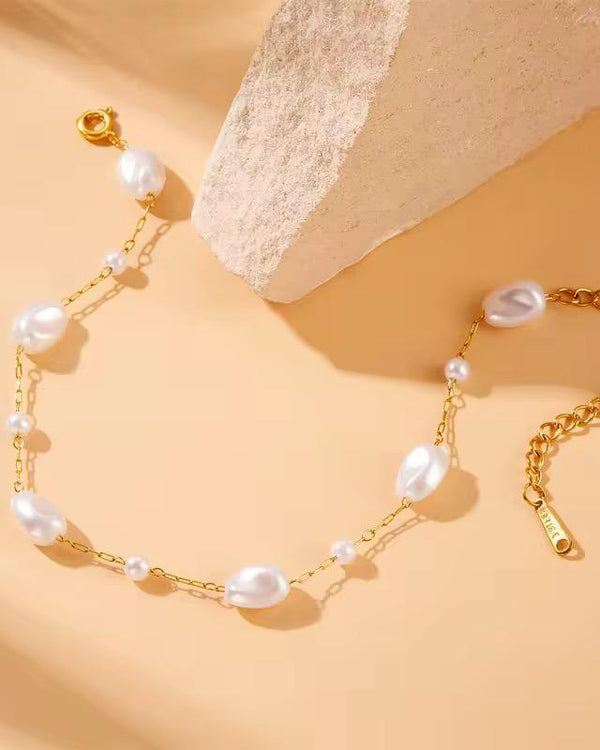 Baroque Pearl Station Paperclip Chain Bracelet