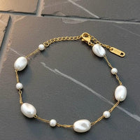 Baroque Pearl Station Paperclip Chain Bracelet - view 3
