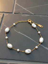 Baroque Pearl Station Paperclip Chain Bracelet - view 3