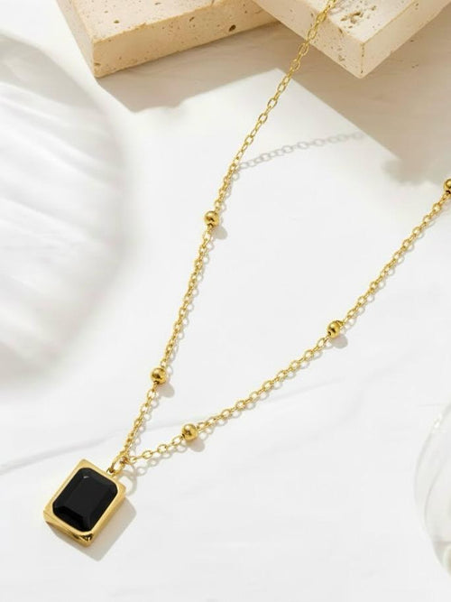 Gemstone Square Pendant Necklace - 18K gold-plated stainless steel jewelry