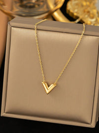 Chunky Gold V-Shape Pendant Necklace - view 2