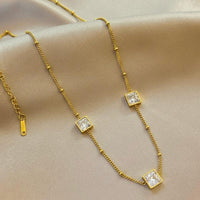 Triple Square Crystal Station Necklace — Crystal White - view 2
