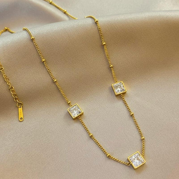 Triple Square Crystal Station Necklace — Crystal White