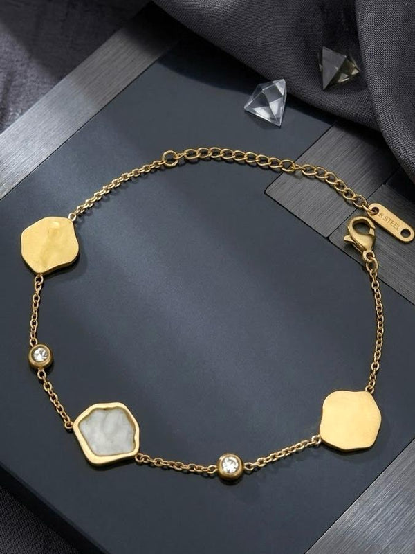 Mixed Station Gold Nugget & Pearl Crystal Bracelet - 18K Gold Plated Stainless Steel Jewelry