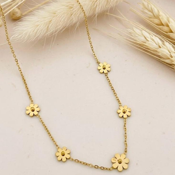 Gold Daisy Flower Station Necklace