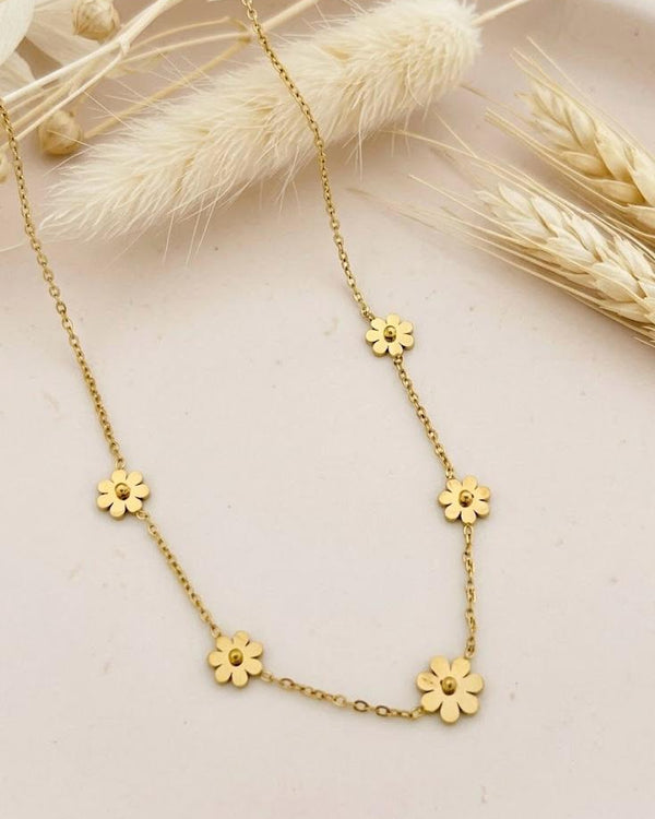Gold Daisy Flower Station Necklace