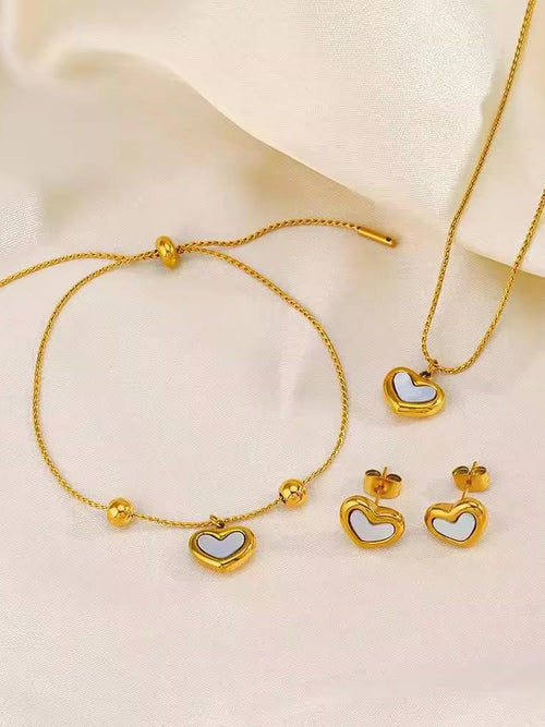 Enamel Heart Jewelry Set - 18K gold-plated stainless steel jewelry