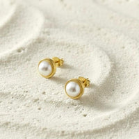 Pearl Bezel Stud Earrings - view 1