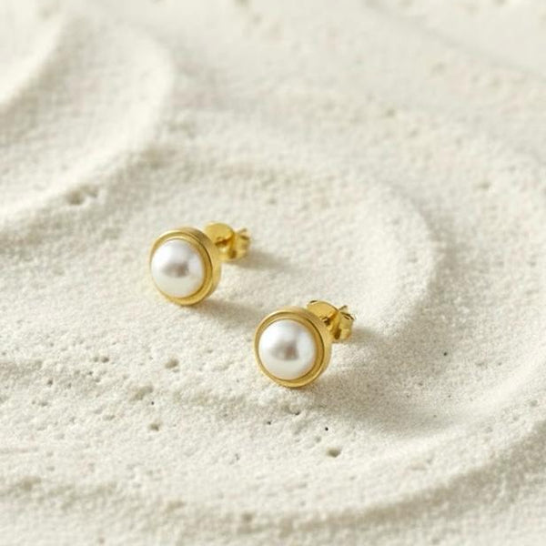 Pearl Bezel Stud Earrings