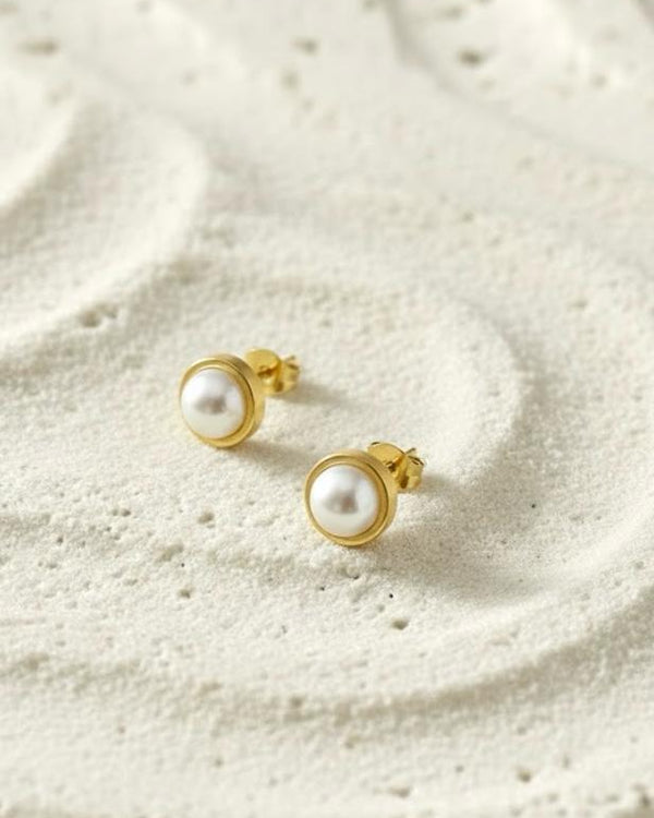 Pearl Bezel Stud Earrings