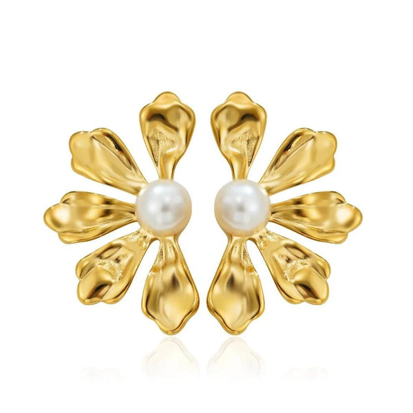 Pearl Bloom Flower Stud Earrings