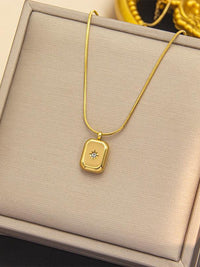 Gold Rectangle Star Crystal Pendant Necklace - view 2