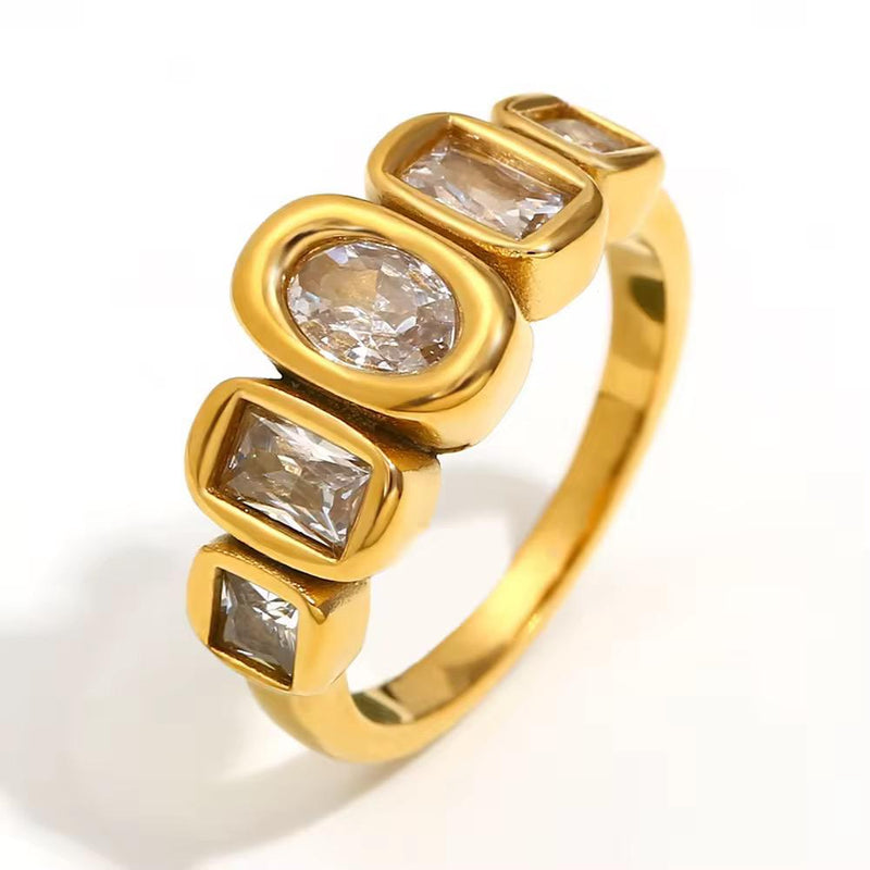 Cascade Crystal Statement Ring - 18K Gold Plated Stainless Steel Jewelry