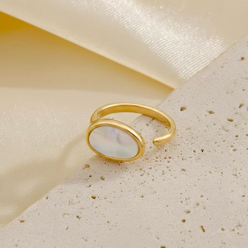 Mother of Pearl Open Ring - 18K Gold Plated Stainless Steel Jewelry