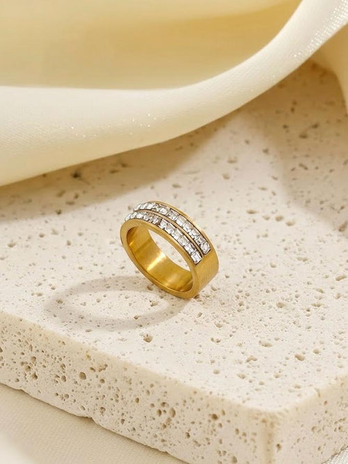 Double Row Crystal Band Ring - 18K gold-plated stainless steel jewelry
