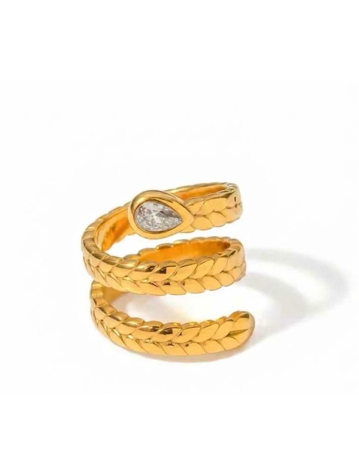 Braided Spiral Wrap Ring - 18K Gold Plated Stainless Steel Jewelry