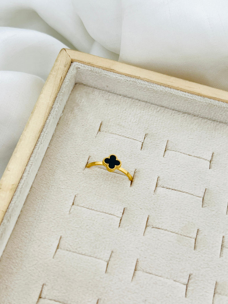 Clover Inlay Ring - 18K Gold Plated Stainless Steel Jewelry