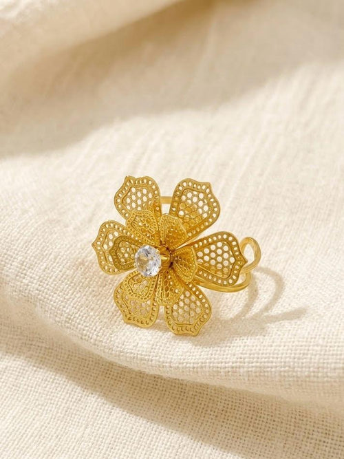 Filigree Flower Ring - 18K gold-plated stainless steel jewelry