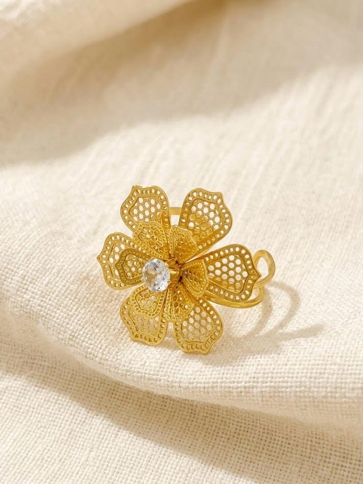 Filigree Flower Ring - 18K Gold Plated Stainless Steel Jewelry