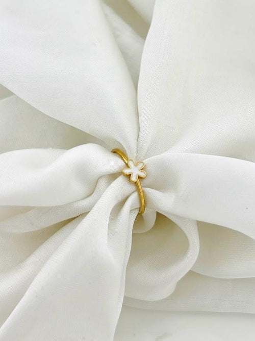 White Daisy Ring - 18K gold-plated stainless steel jewelry