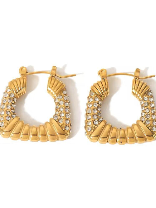 Pavé Crystal Square Hoop Earrings - 18K gold-plated stainless steel jewelry