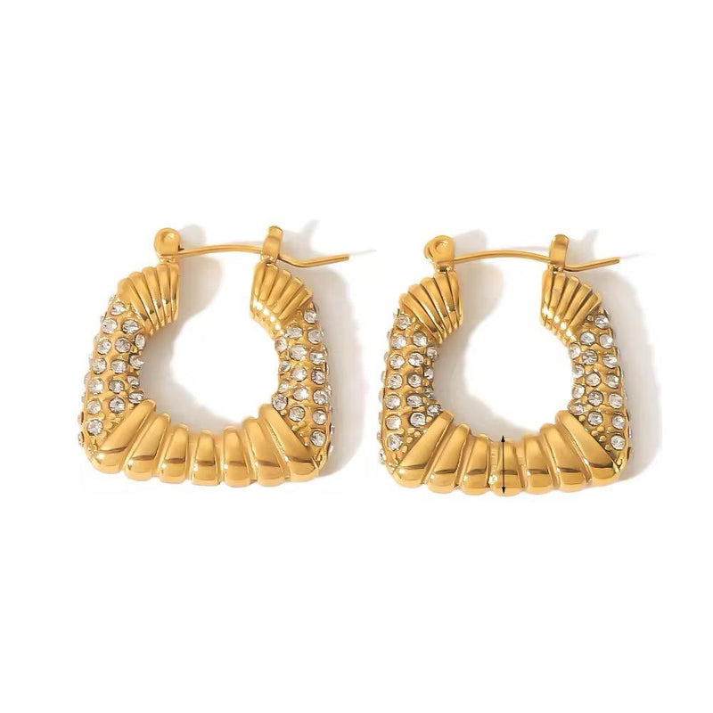 Pavé Crystal Square Hoop Earrings - 18K Gold Plated Stainless Steel Jewelry