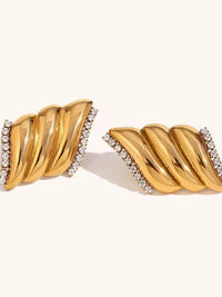 Twisted Ribbed Crystal Edge Stud Earrings - view 3