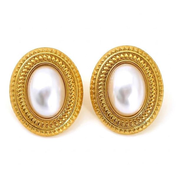 Vintage Oval Pearl Stud Earrings