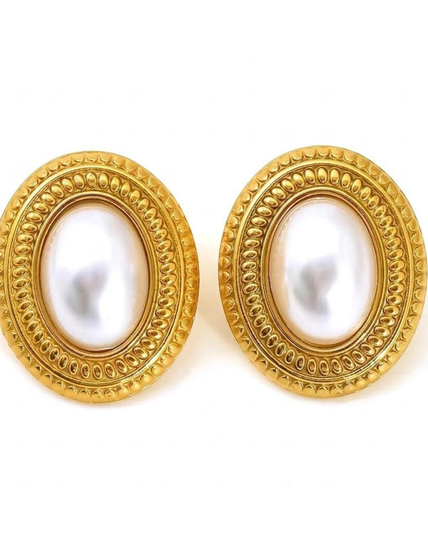 Vintage Oval Pearl Stud Earrings
