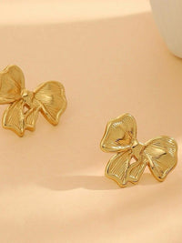 Chunky Gold Bow Stud Earrings - view 4