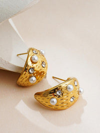 Pearl & Crystal Star C-Hoop Earrings - view 3