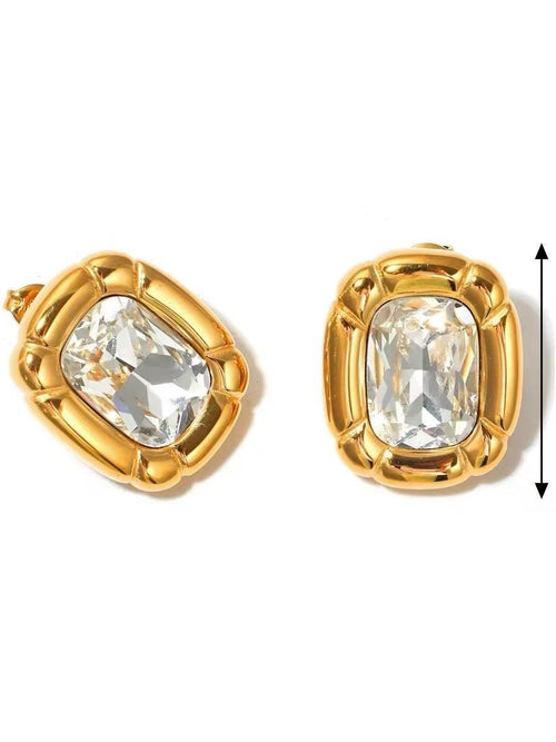 Cushion Crystal Stud Earrings - 18K gold-plated stainless steel jewelry