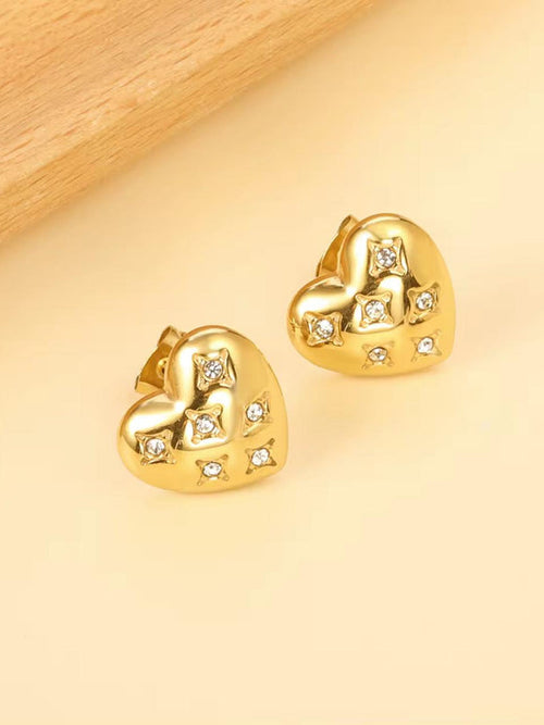 Crystal Heart & Star Stud Earrings - 18K gold-plated stainless steel jewelry