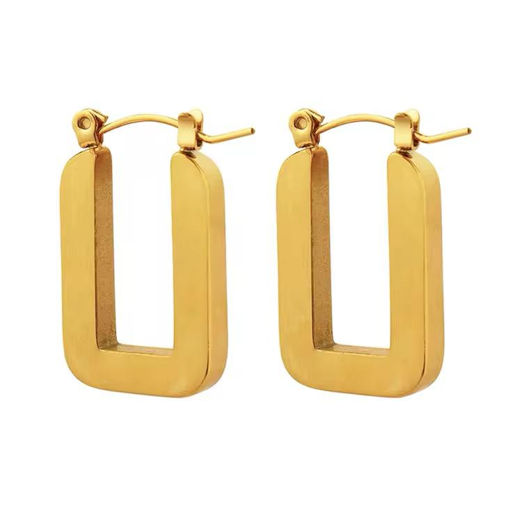 Chunky Rectangle Hoop Earrings - 18K Gold Plated Stainless Steel Jewelry