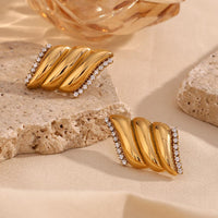 Twisted Ribbed Crystal Edge Stud Earrings - view 3
