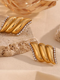 Twisted Ribbed Crystal Edge Stud Earrings - view 4