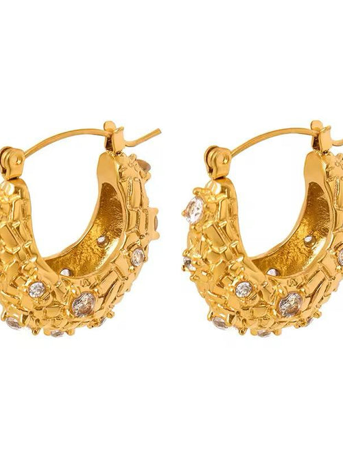 Woven Crystal Hoop Earrings - 18K gold-plated stainless steel jewelry