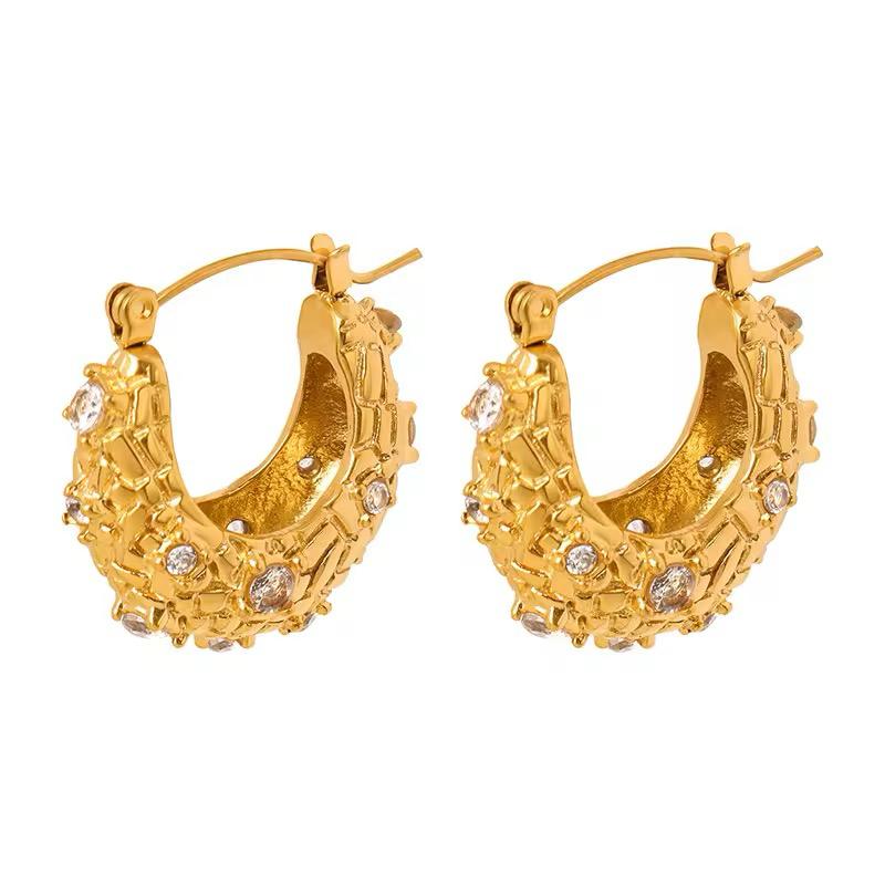 Woven Crystal Hoop Earrings - 18K Gold Plated Stainless Steel Jewelry