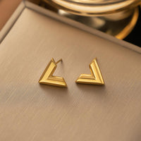 Gold V-Shape Stud Earrings - view 2